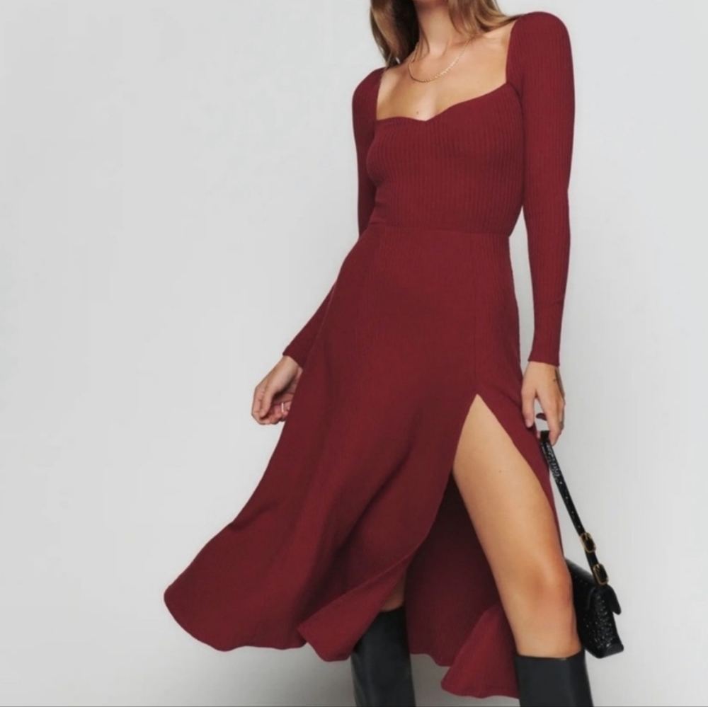 Reformation Banks Burgundy Midi Dress
